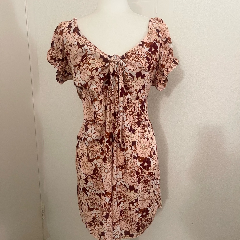 NWOT Volcom Floral Red Babydoll  Mini Sun Dress
